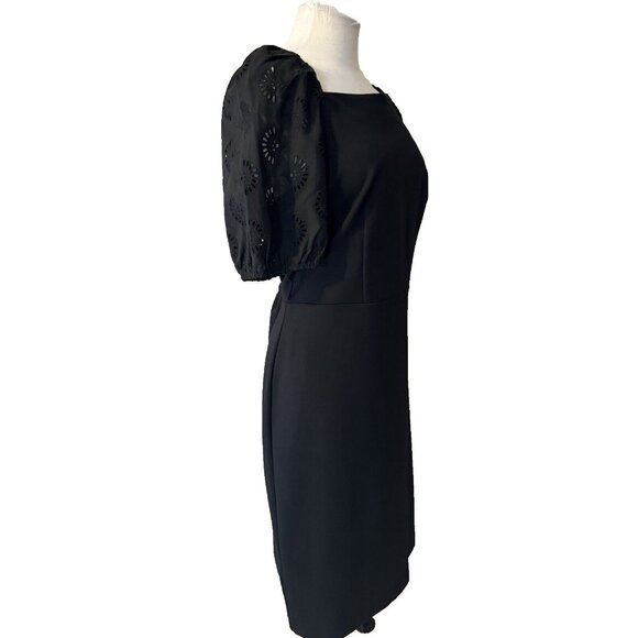 Ann Taylor Dress 14 Black Eyelet Short Sleeve Ponte Career Church NWT Washable - Picture 5 of 12
